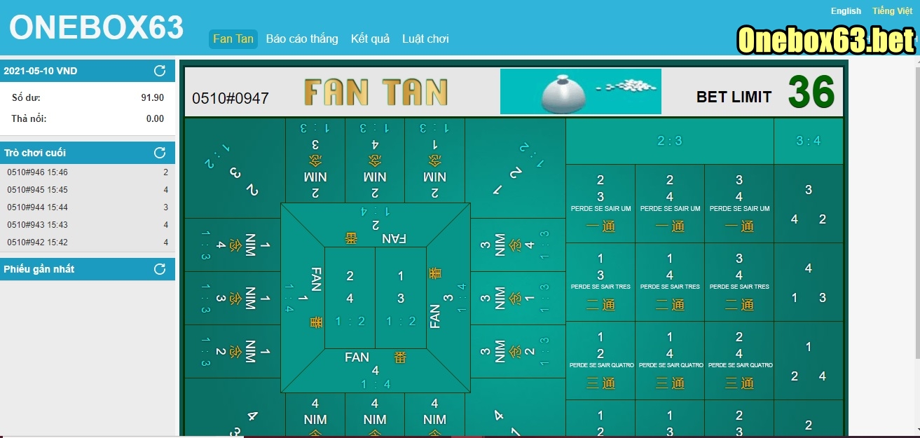 Giao diện trò chơi Fan Tan Hột Me tại nhà cái Onebox63