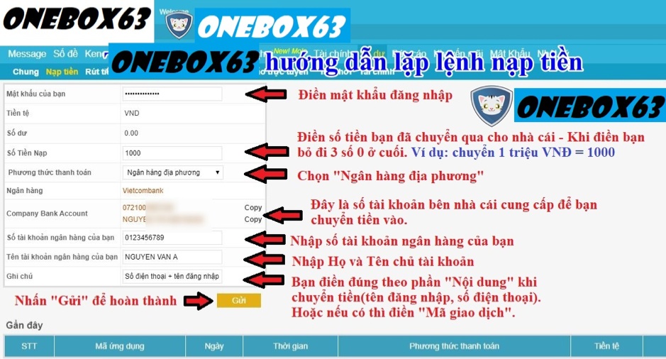 nạp tiền onebox63, gửi tiền onebox63